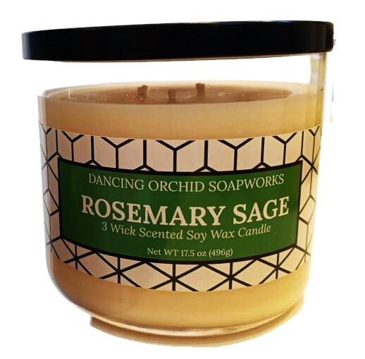 Rosemary Sage Scented 3 Wick Soy Candle