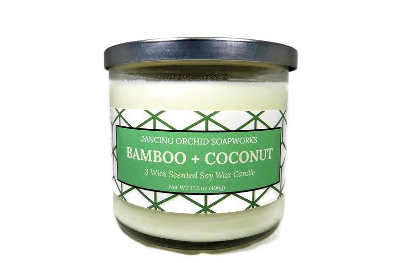 Bamboo And Coconut Scented 3 Wick Soy Wax Candle - Dancing Orchid SoapWorks