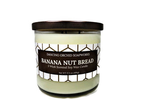 Banana Nut Bread Scented 3 Wick Soy Wax Candle - Dancing Orchid SoapWorks
