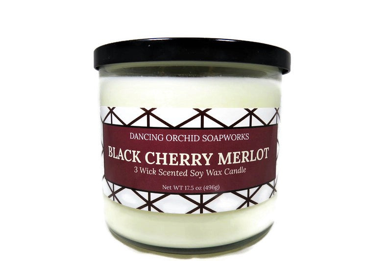Black Cherry Merlot Scented 3 Wick Soy Wax Candle - Dancing Orchid SoapWorks