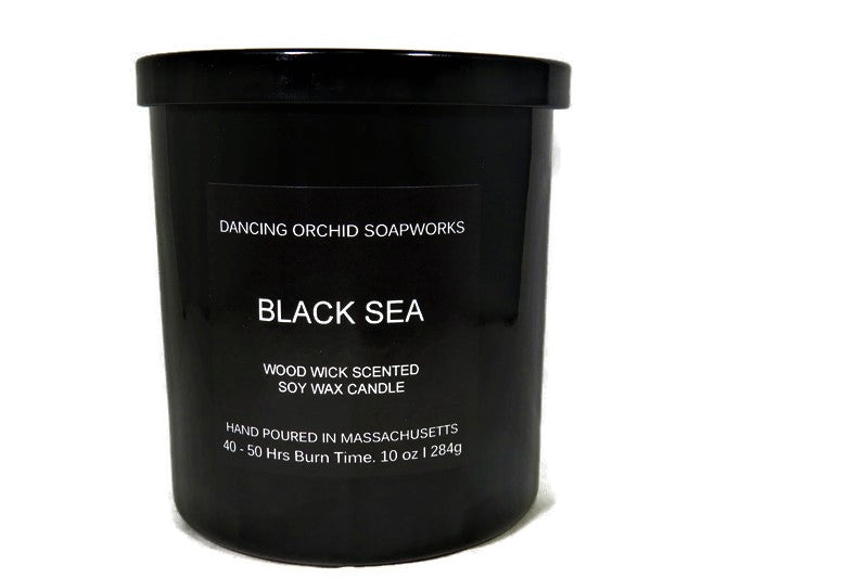 Black Sea Scented Wood Wick Soy Candle - Dancing Orchid SoapWorks