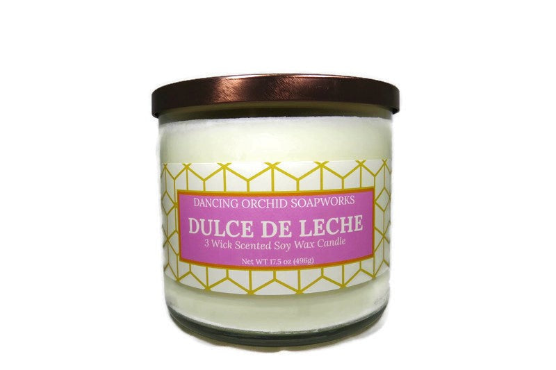Dulce De Leche Scented 3 Wick Soy Wax Candle - Dancing Orchid SoapWorks