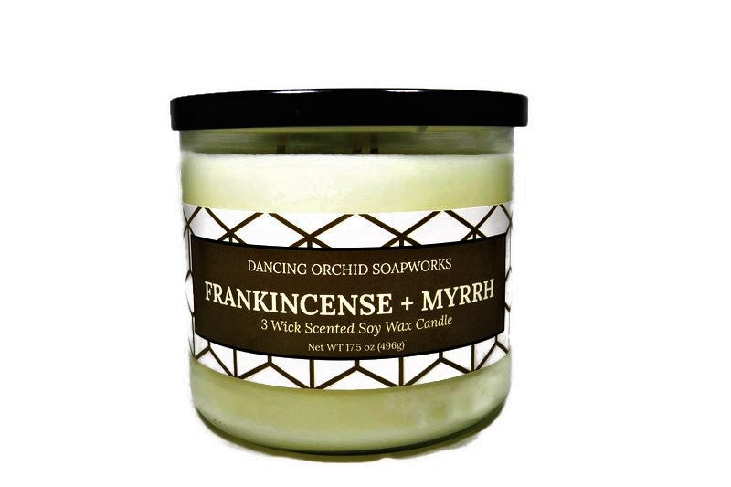 Frankincense And Myrrh Scented 3 Wick Soy Wax Candle - Dancing Orchid SoapWorks