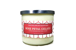 Rose Petal Gelato Scented 3 Wick Soy Wax Candle - Dancing Orchid SoapWorks