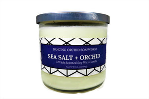 Sea Salt And Orchid Scented 3 Wick Soy Wax Candle - Dancing Orchid SoapWorks