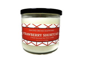 Strawberry Shortcake Scented 3 Wick Soy Wax Candle - Dancing Orchid SoapWorks