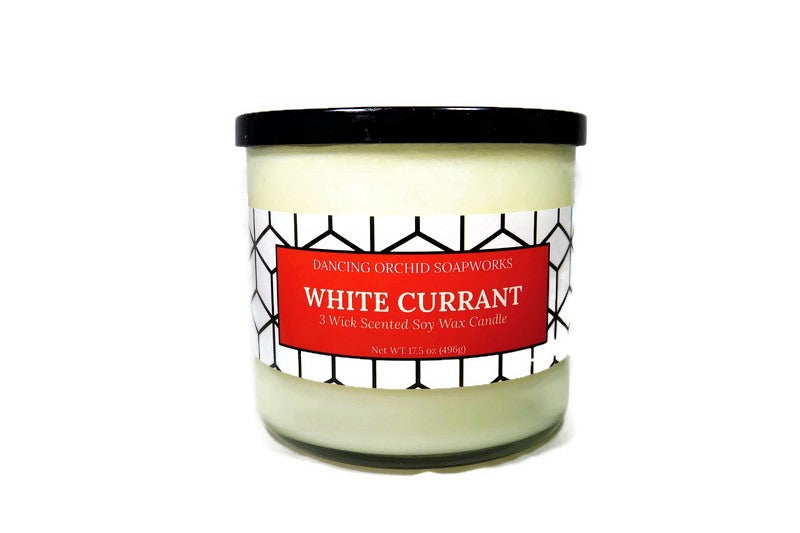 White Currant Scented 3 Wick Soy Wax Candle - Dancing Orchid SoapWorks