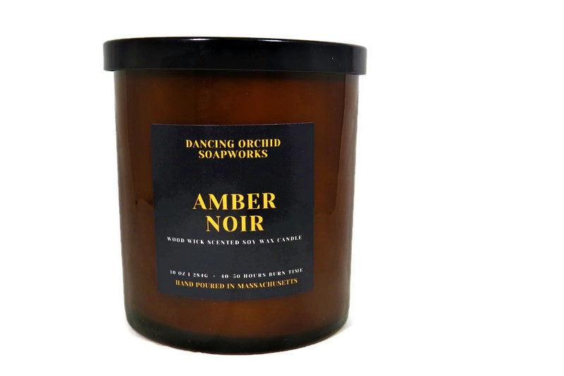 Amber Noir Scented Wood Wick Soy Candle - Dancing Orchid SoapWorks