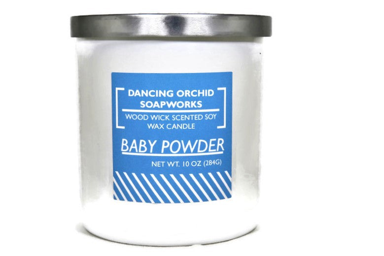 Baby Powder Scented Wood Wick Soy Candle - Dancing Orchid SoapWorks