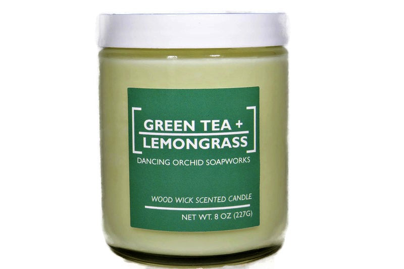 Green Tea And Lemongrass Scented Wood Wick Soy Candle - Dancing Orchid SoapWorks