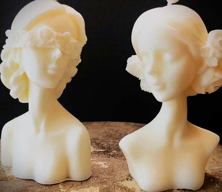 Set Of Blindfolded And Closed Eyed Lady Sculpture Candles