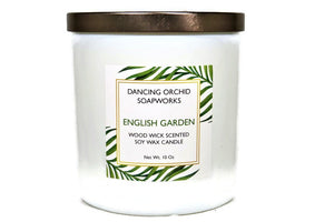 English Garden Scented Wood Wick Soy Candle - Dancing Orchid SoapWorks