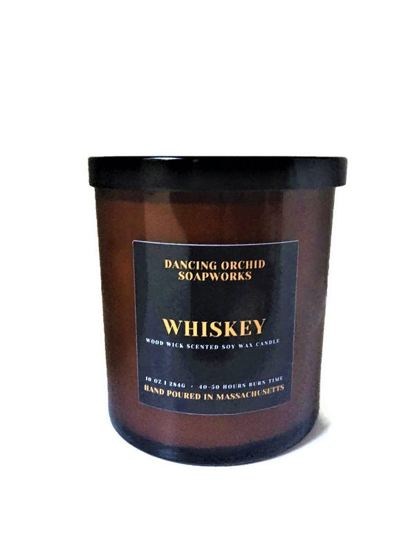Whiskey Scented Wood Wick Soy Candle - Dancing Orchid SoapWorks