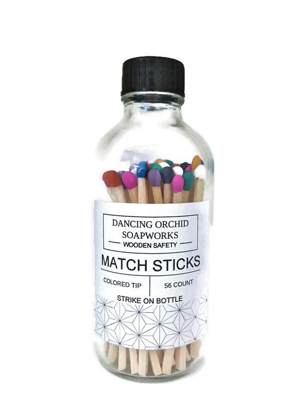 Rainbow Safety Wooden Matches In Apothecary Glass Bottle - Dancing Orchid SoapWorks