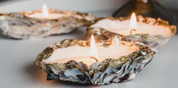 Gold Trim Oyster Shell Candle Gift Set of 3