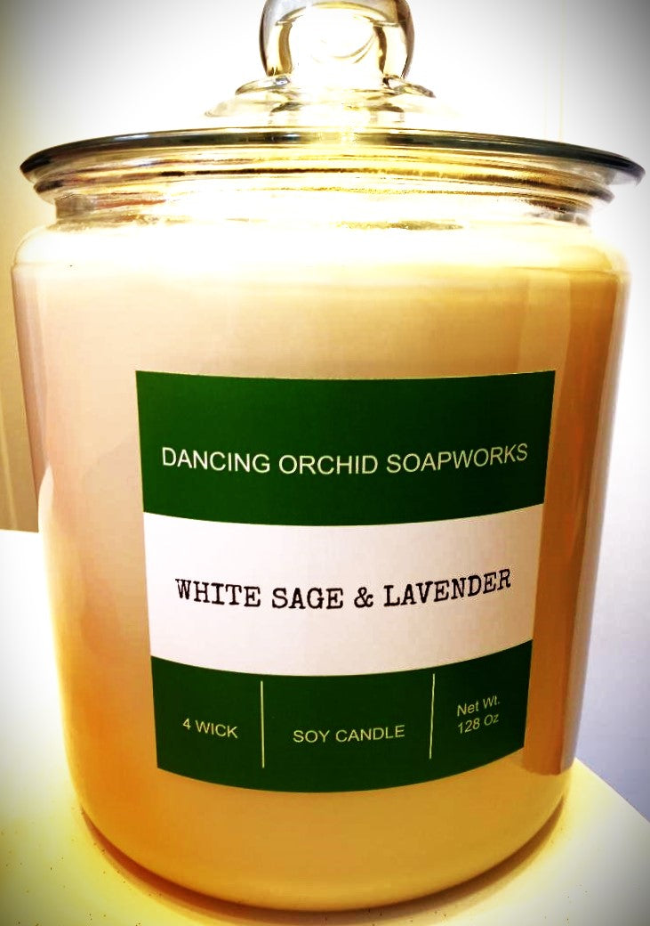 White Sage & Lavender  Scented 4 Wick Soy Candle
