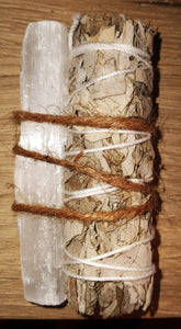 Organic Sage (white) And Selenite Cyrstal Smudge Stick Bundle